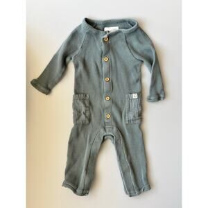 Little Planet 6 Month Organic Cotton Waffle Knit Button-Down Jumpsuit Aqua Slate